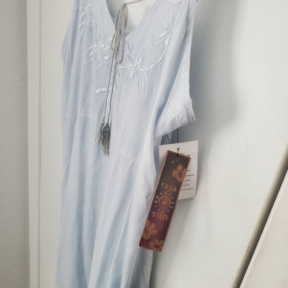 Raya Sun Embroidered Spaghetti Strap Sundress Ice Blue Women's Size XL - Picture 7 of 7